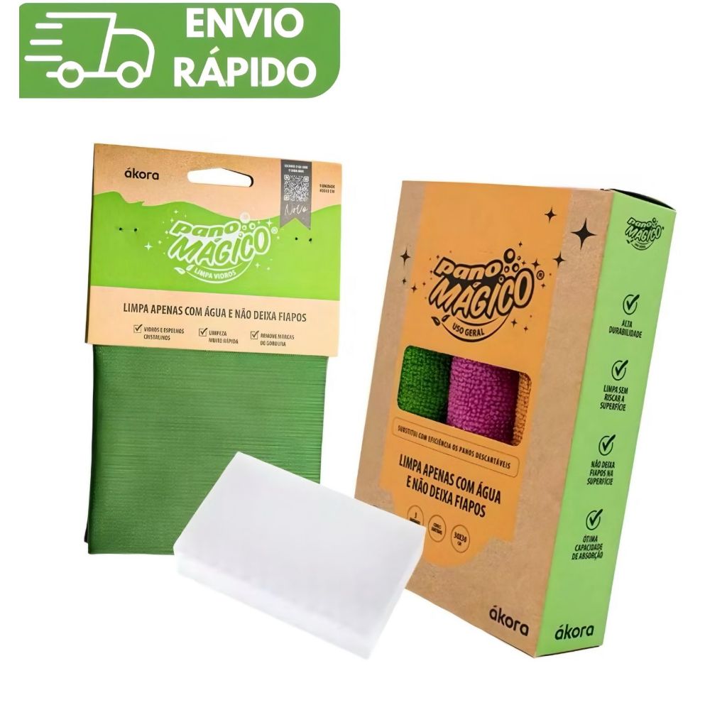 Kit Pano Mágico Limpa Vidros -3 Pano Mágico Uso Geral -1 Supergreen Esponja Limpadora