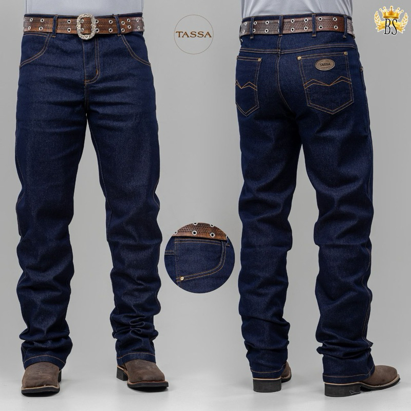 Calça country preta jeans grosso larga montaria cowboy masculina algodão