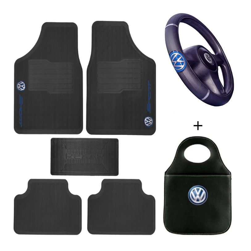 Kit Tapete Capa Volante Lixeira VW Fox Crossfox Space Fox Polo Golf Bora