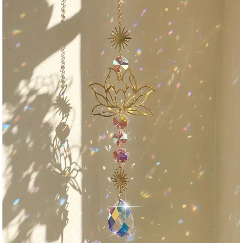 Apanhador de Sol de Cristal de Lotus Dourado e Prateado Enfeite Pendurado Exclusivo em Oferta na Shopee