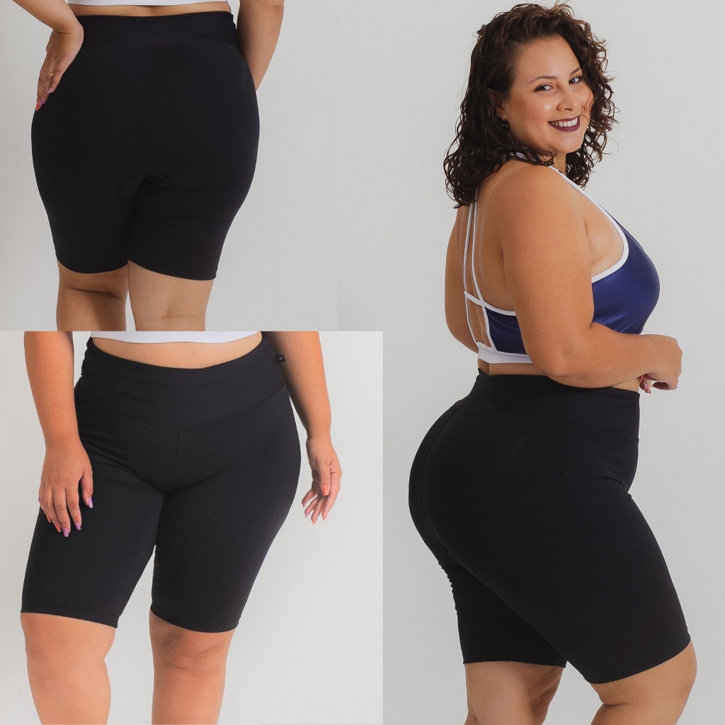 Kit 2 Bermudas Feminina Suplex Básica Cintura Alta Plus Size Fitness Short Feminino Academia Curve