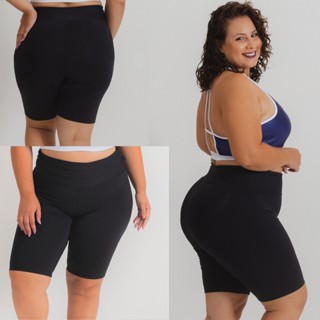 Kit 2 Bermudas Feminina Suplex Básica Cintura Alta Plus Size Fitness Short Feminino Academ...
