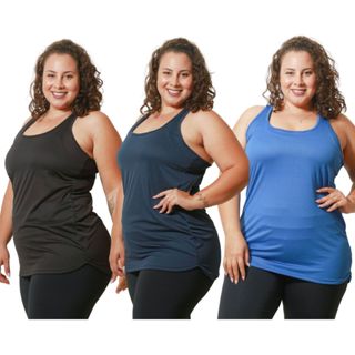 Regata Feminina Academia Kit 3 Peças Blusas Academia Plus Tapa Bumbum Camiseta Roupas Fitness Curve em Oferta na Shopee