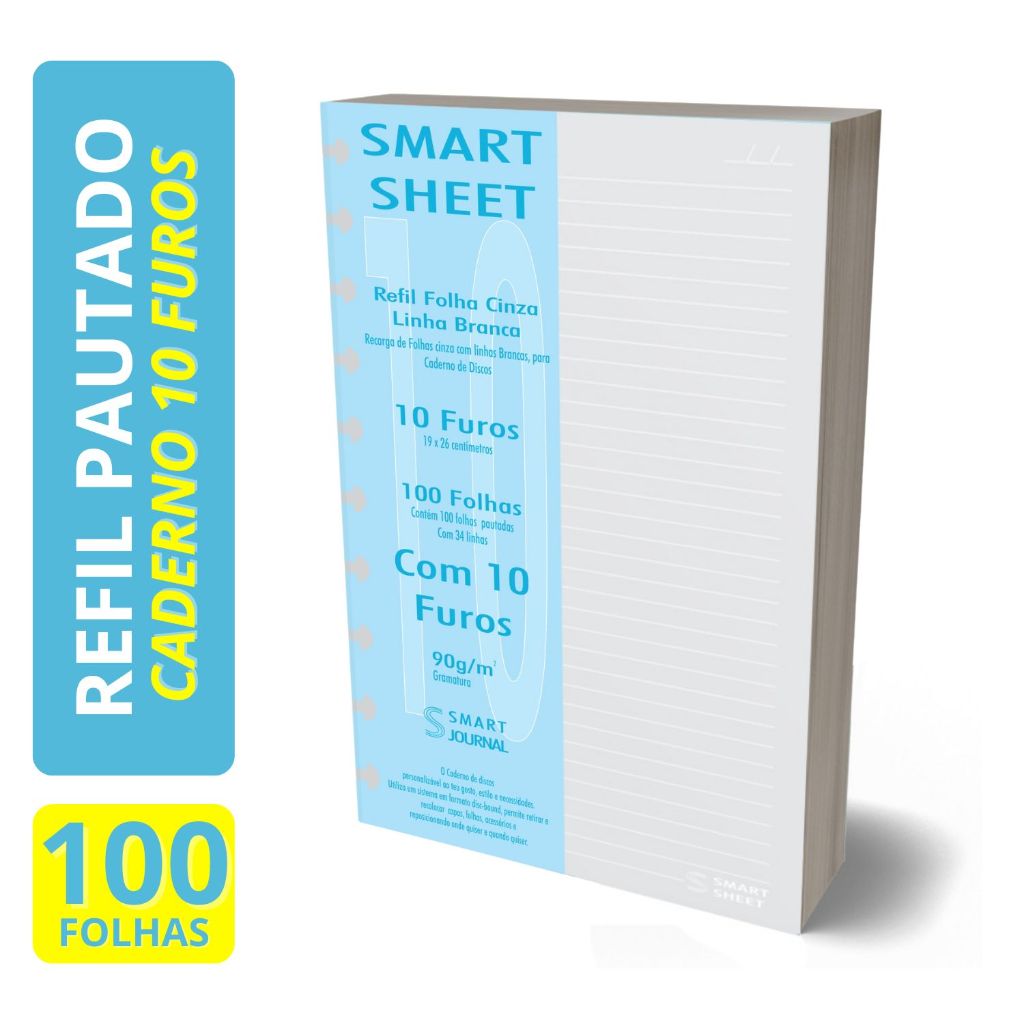 Refil Caderno de Discos  90g 100 FLS Pauta Branca 10 Furos Smart Sheet em Oferta na Shopee