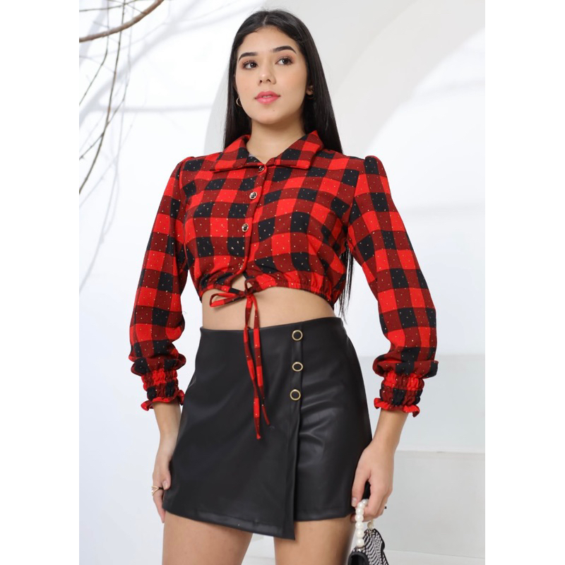 Blusa Cropped Xadrez Juvenil Menina 12 14 16 / Moda country Festa Junina