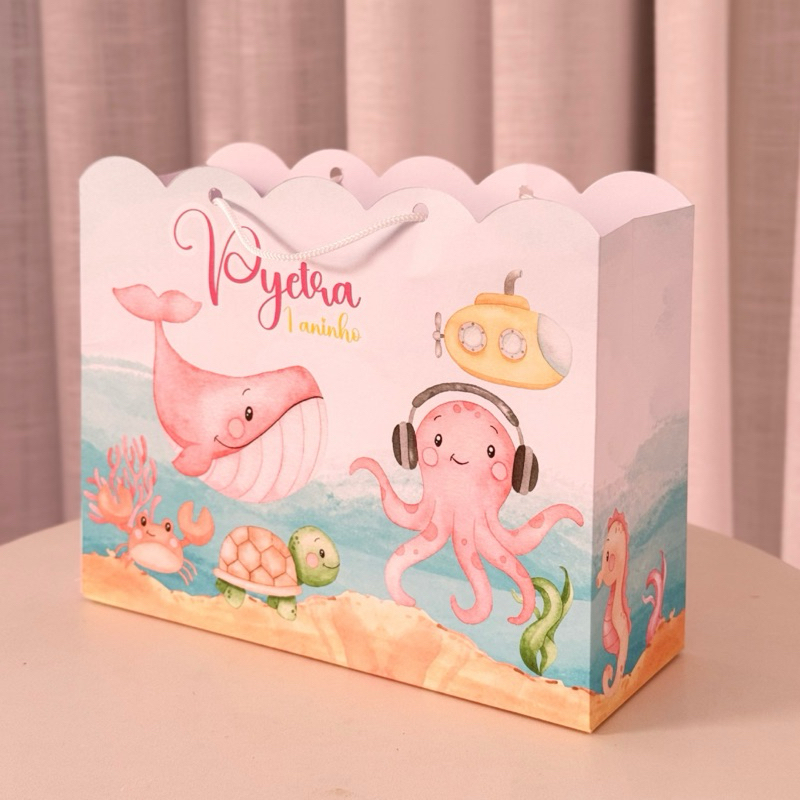 Sacolinha Personalizada fundo do mar menina ( PEGUE E MONTE ) lembrancinha - festa - aniversário