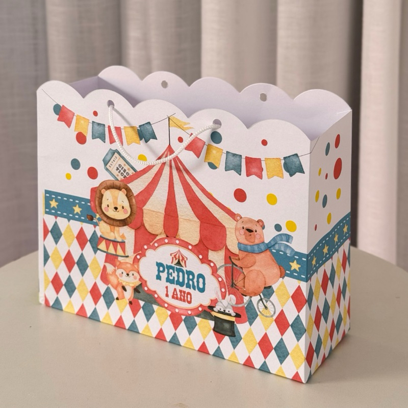 Sacolinha Personalizada circo menino aquarela ( PEGUE E MONTE ) lembrancinha - festa - aniversário