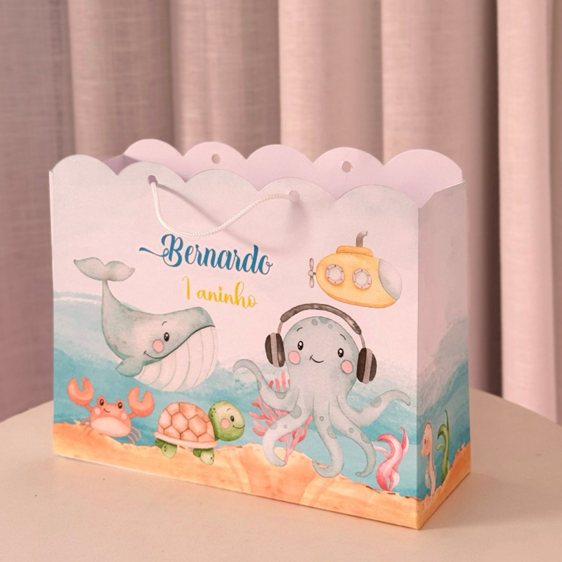 Sacolinha Personalizada fundo do mar aquarela menino ( PEGUE E MONTE ) lembrancinha - festa - aniversário