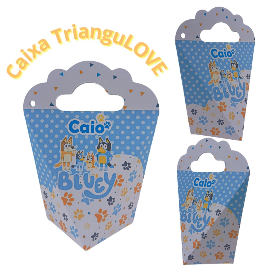 Sacolinha Surpresa Pequena Alça Triangular Personalizada Aniversário Tema Cachorrinho Azul e Família - Lembrancinha Deco