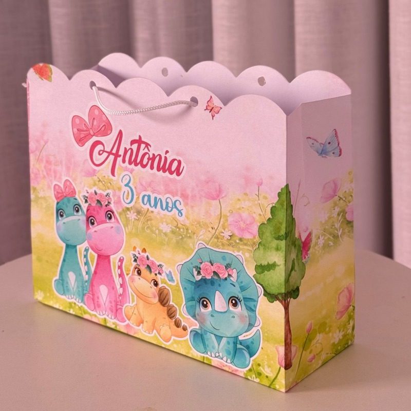 Sacolinha Personalizada dinossauro menina ( PEGUE E MONTE ) lembrancinha - festa - aniversário