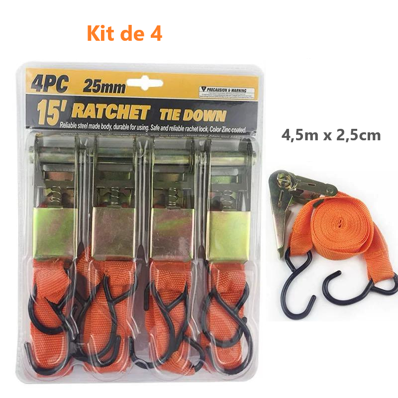 Kit de 4 Cinta Amarração Carga Com Catraca 4,5 metros Suporta 800kg em Oferta na Shopee