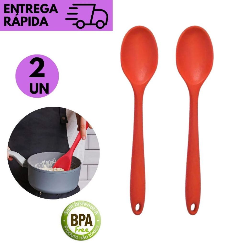 Kits 2 ou 1 Colheres de Silicone Vermelha Resistentes ao Calor Cozinha não Risca Panelas p/Cozinha em Oferta na Shopee