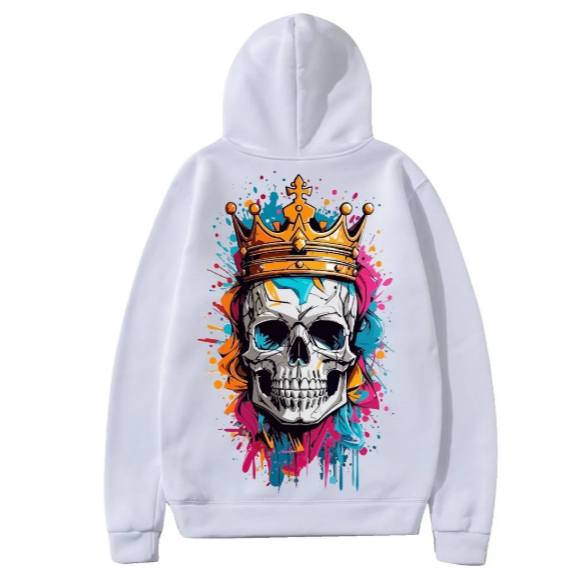 Moletom Masculino Com Capuz Estampa Caveira Coroa Pintura Tinta ,Tecido Premium 100% Algodão