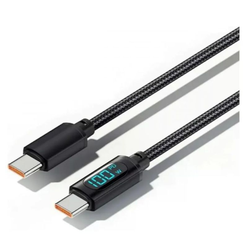 Cabo de Dados Carregamento Turbo 100W, Tipo-C, com Display LED  para Smartphone e Tablet EL-3115-PD Preto