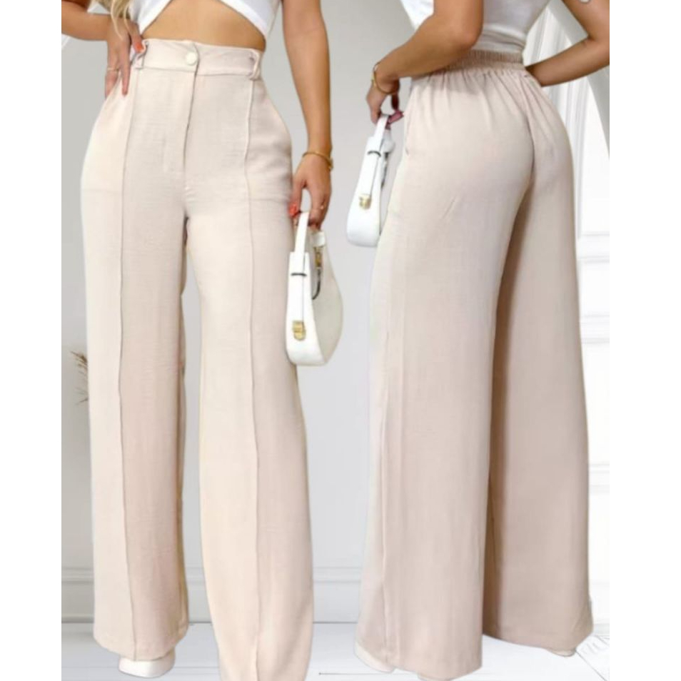calça pantalona feminina wide leg duna de P ao GG com forro i botão tendência 2025