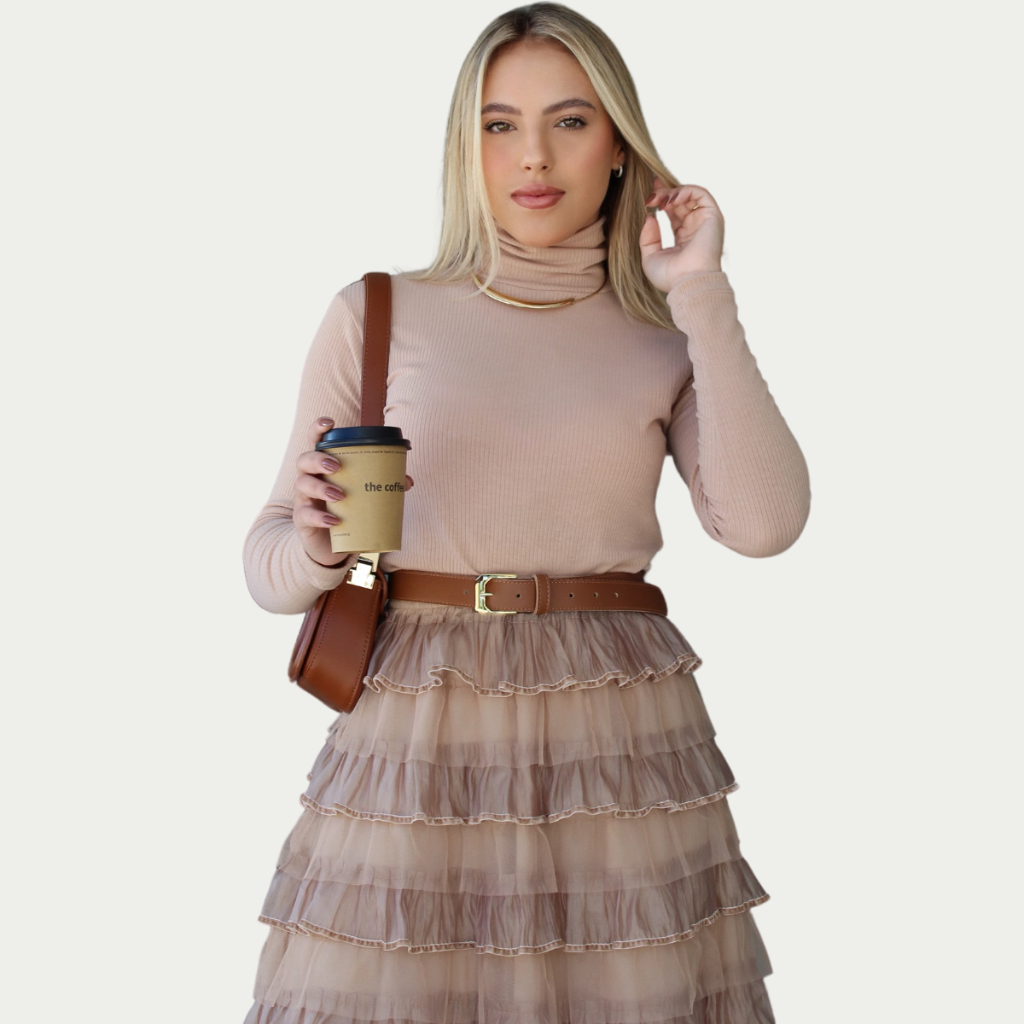 Blusa Gola alta Manga Comprida Confortável Elegante Canelada Toque macio Casual Chic