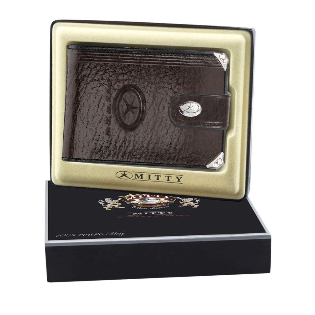 Carteira Masculina Mitty 100% Couro Legitimo M1f Café Dia dos Pais Presente de Natal