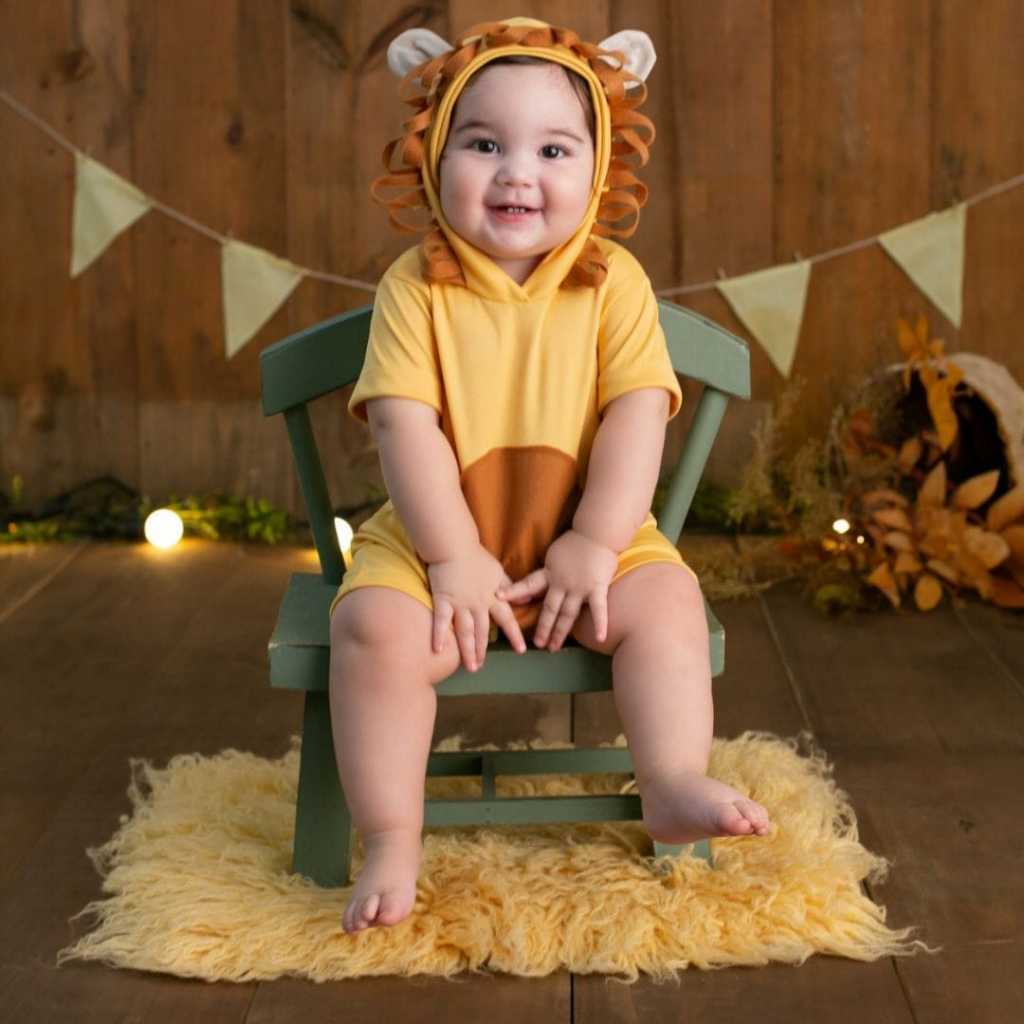 Macacão Leãozinho Fantasia Infantil Leão Bebê Roupa Temática Safári de Menino Pijama Kigurumi Curto em Oferta na Shopee