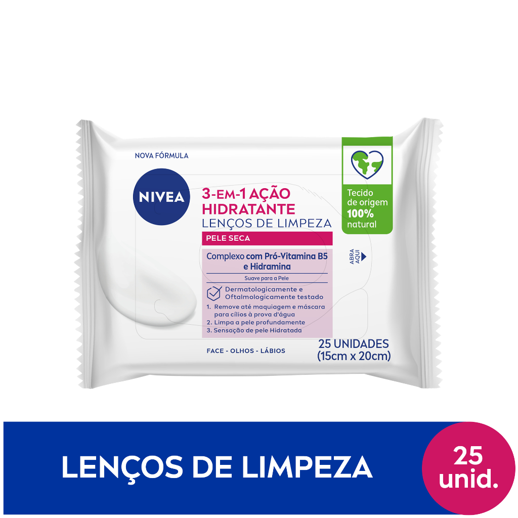 NIVEA Lenços de Limpeza Facial Ação Hidratante 3 em 1 25 un. - Beauty