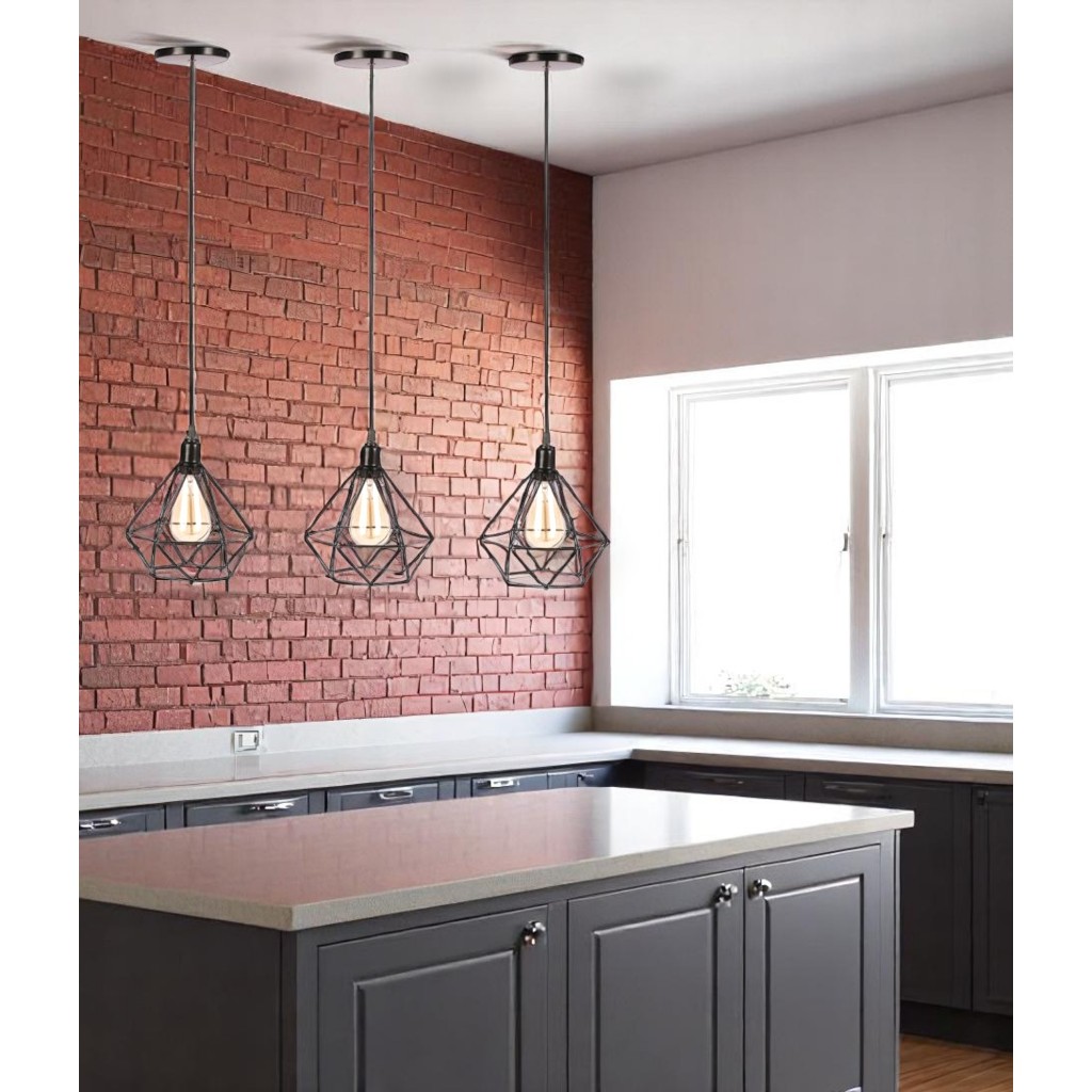 Lustre Luminária de Teto Pendente Aramado Diamante  Kit 3 Unidades Retro Industrial Área Gourmet