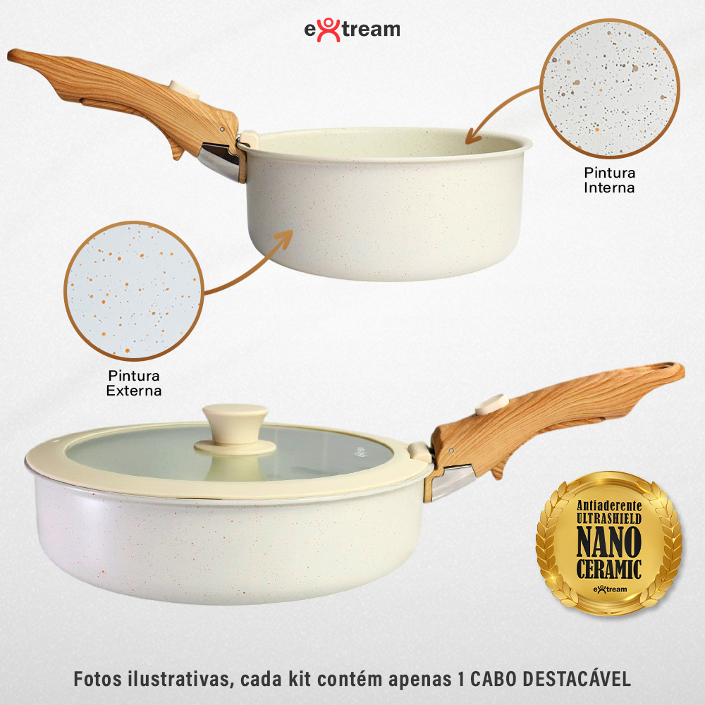 Jogo De Panelas Com Cabo Destacável Nano Ceramic Indução 12 Peças Extream - Fusion Duna — imagem 2 de 2