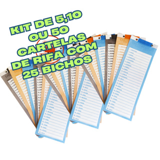 Cartela de Rifa Sorteio 25 Bichos Animais (Kits com 5,10 ou 50 Unidades) em Oferta na Shopee