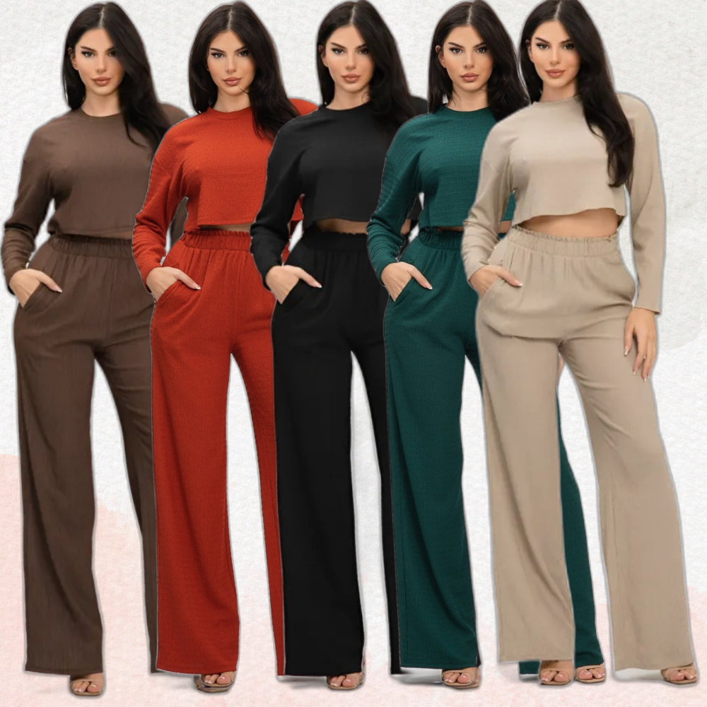 Conjunto Feminino Inverno-Malha Crepe 2 peças com Calça Pantalona Social Elegante e Blusa ...
