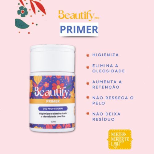 Primer Higienizador Beautify Pro Linha Norte e Nordeste Lash 50ml Para Retenção Extensão de Cílios