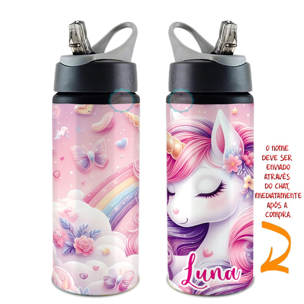 Garrafa Squeeze Personalizada Unicórnio Com Seu Nome em Oferta na Shopee