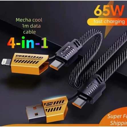 KIT 2 CABOS TURBO 4 IN 1 DADOS / CARREGAMENTO RAPÍDO 65W Carregador iPhone Xiaom