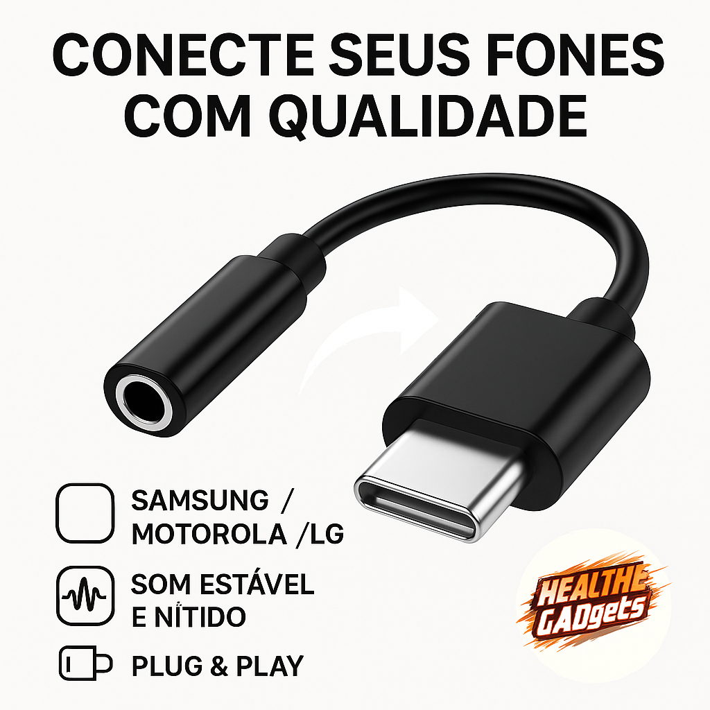 Adaptador Tipo C Para P2 Fone De Ouvido Headset Preto3,5mm