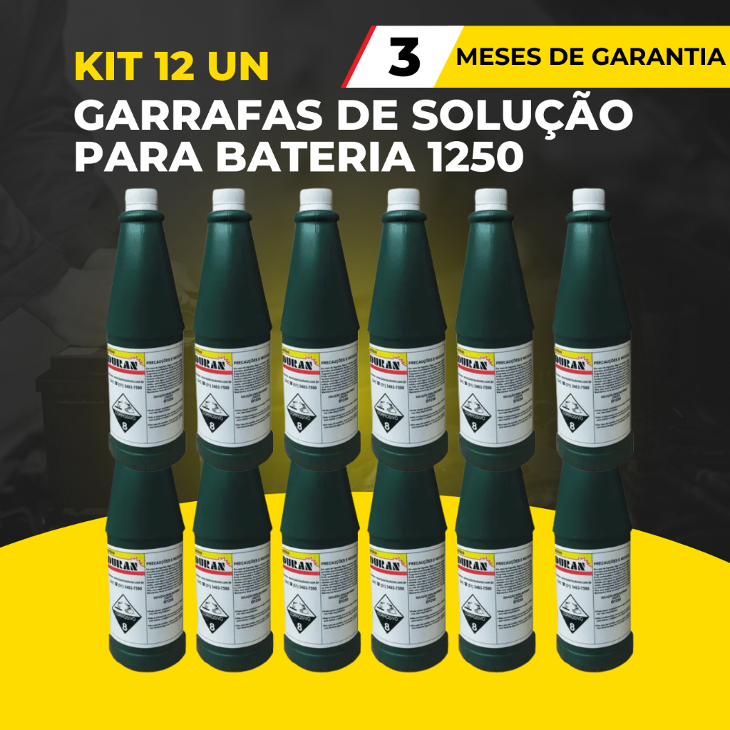Kit 12 Garrafas de Solução para Bateria Automotiva - Densidade 1250
