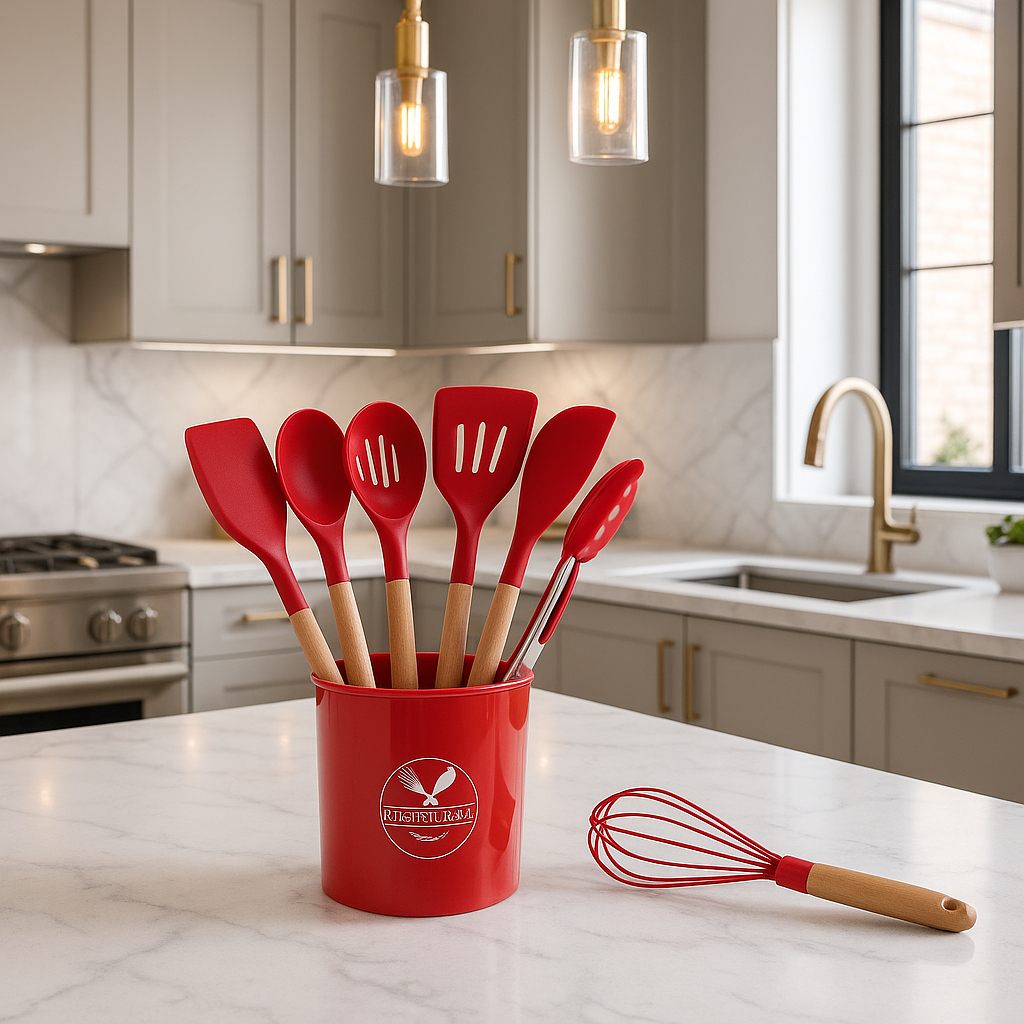 Jogo de Utensílios Para Cozinha 12 Peças Silicone e Madeira