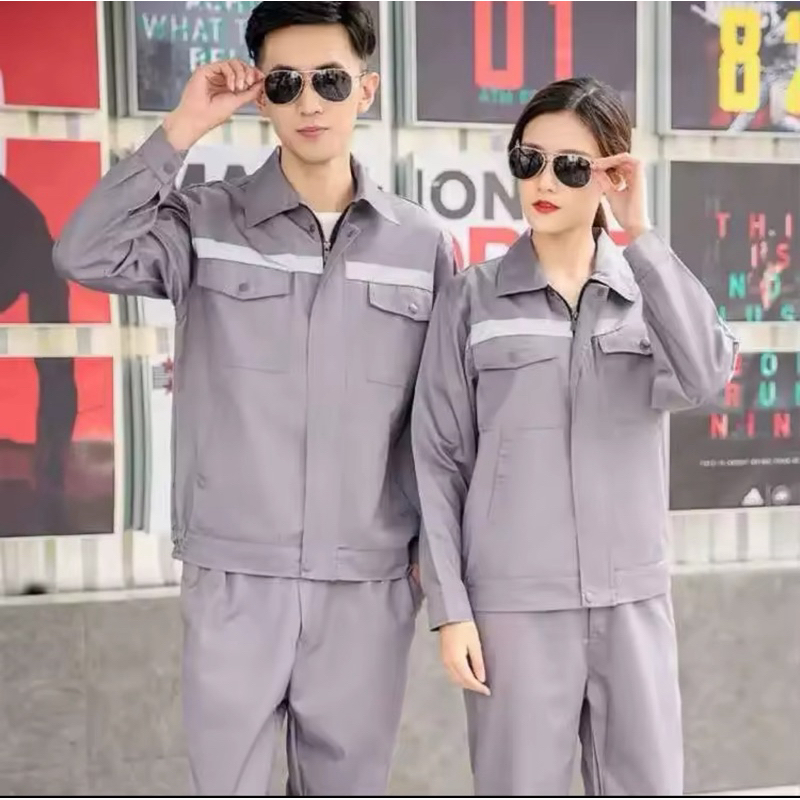 Jaqueta Cinza  umiforme de oficina mecânica com listra reflexiva para homens e mulheres, uniforme de manga comprida,