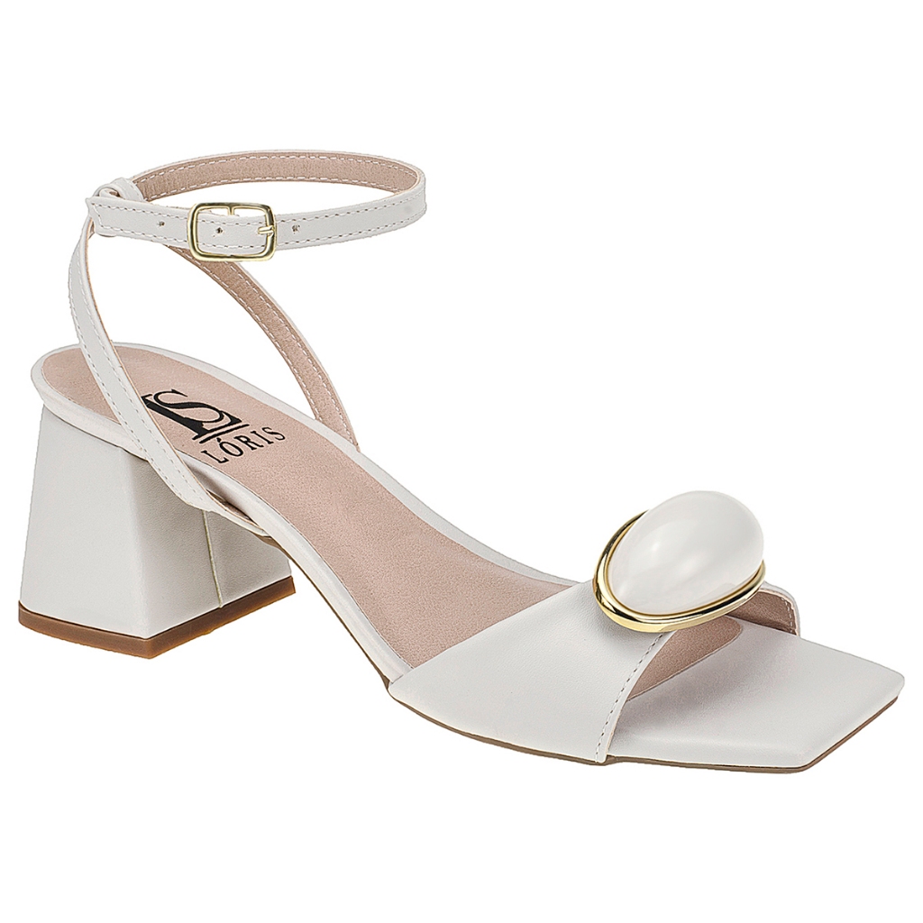 Sandália Feminina com Enfeite ABS Gota Moderna Salto Bloco Confortável 18-500