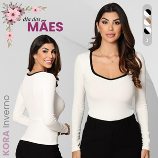 Blusa Feminina Decote Coração Manga Longa Modelo Acinturado Dia das Mães