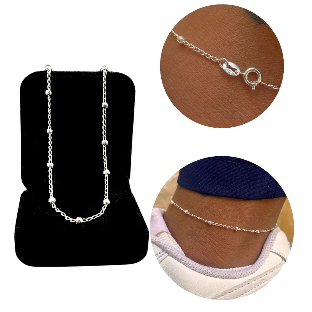 Tornozeleira de Prata 925 Grumet de Bolinha Legítima Feminina em Oferta na Shopee