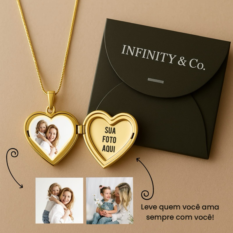 Relicário Coração com Gravação Personalizada + 2 Fotos — Presente Perfeito para Amor, Mãe ou Saudade em Oferta na Shopee