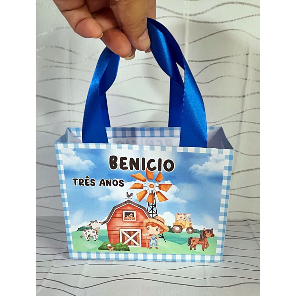 Sacolinhas Personalizadas Fazendinha Menino - sacolas personalizadas - Lembrancinha personalizada - fazendo menino