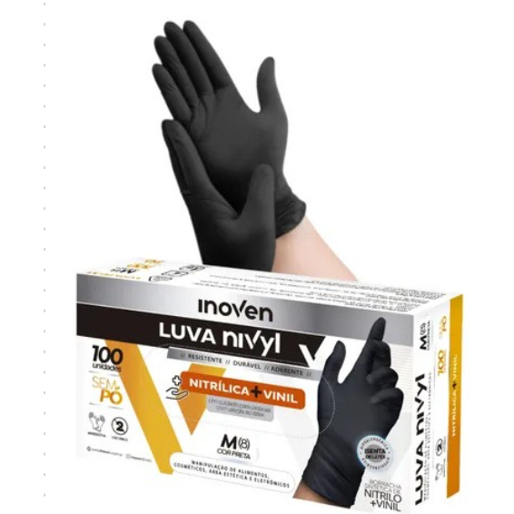 Kit 10 Caixas Luva Vinil Preta Descartável Sem Pó 1000 Unidades