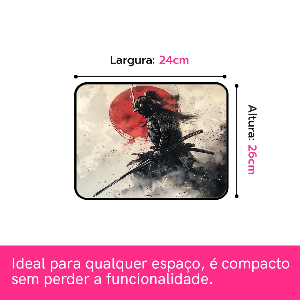 Mouse Pad Samurai Quadrado Antiderrapante 24x26 Cm Premium Anime Borda Costurada Q275 — imagem 2 de 2