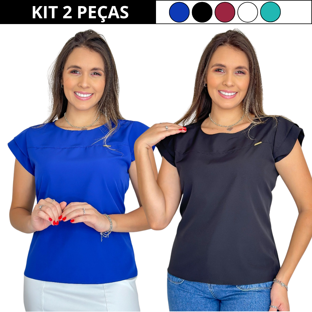 Kit 2 Blusinhas Manga Curta Casual Blusa Feminina Estilosa Tendência
