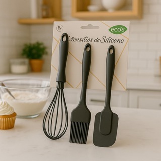 Kit Confeiteiro 3 Peças de Silicone 29 cm – Fouet, Pincel e Espátula | Resistente ao Calor em Oferta na Shopee