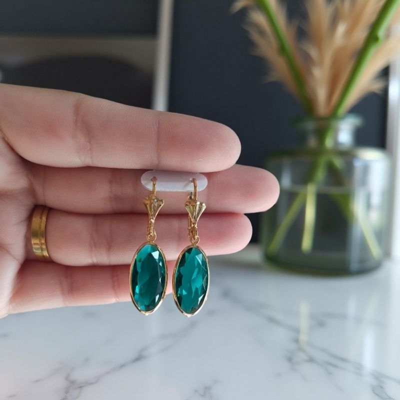 Brinco Gota Folheado a Ouro Verde Esmeralda Vermelho Rubi Roxo Fúcsia Azul Turquesa em Oferta na Shopee