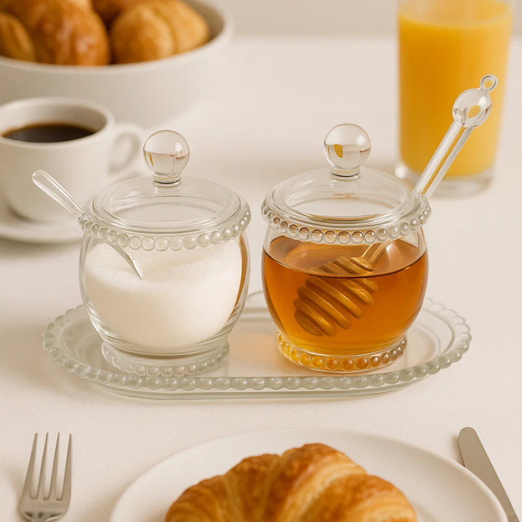 Kit Meleira + Açucareiro e Bandeja Pearl Mel Açucar - Wolff