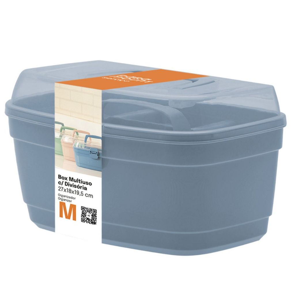 Caixa Maleta Multiuso Organizadora Maquiagem Jóias Bijuterias Brincos Média Cor Azul 27x19,5x18 cm M
