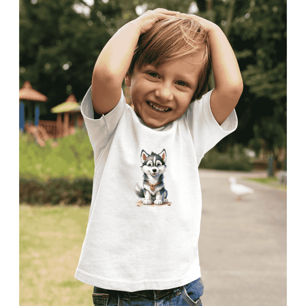 Camiseta Infantil Menino Menina Cachoirrinho Cachorro Husk Rusk Dog Neve Doguinho