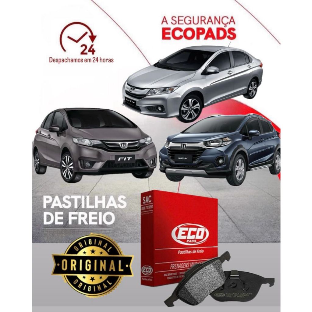 PASTILHA DE FREIO DIANTEIRA HONDA NEW CITY 1.5/ NEW FIT 1.5/ WRV 1.5/ 2015 2016 2017 2018 2019