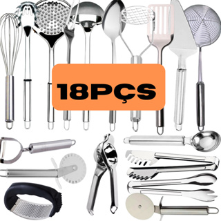 Kit Jogo 18 Talheres Utensílios De Aço 100% Inox Original Multiuso Para Sua Cozinha em Oferta na Shopee