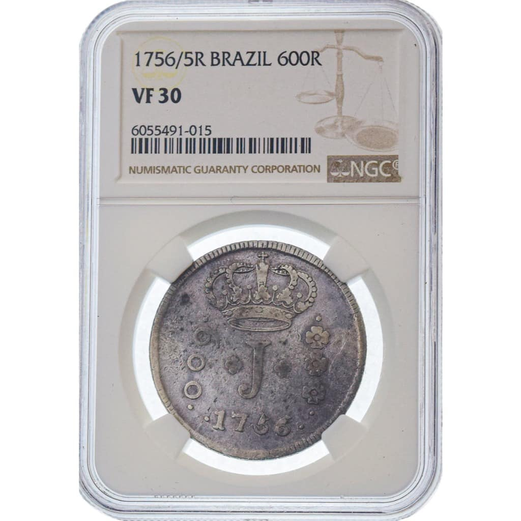 Moeda 600 Réis 1756/5 R Série Jota NGC